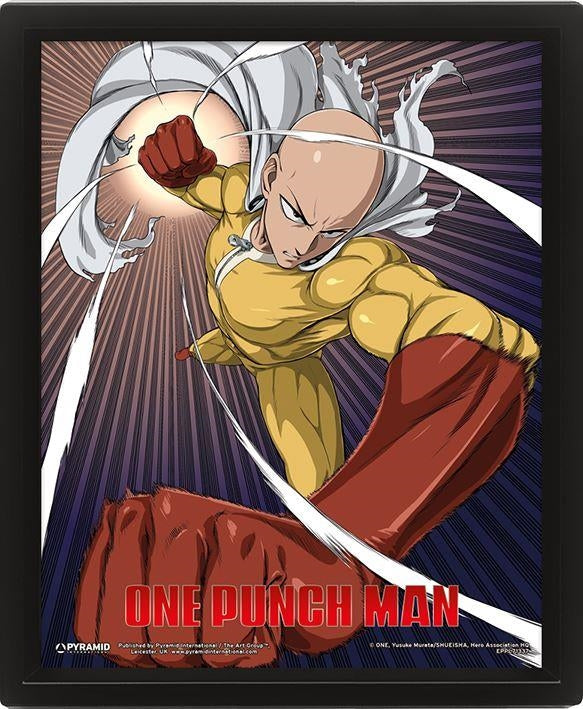 One Punch Man: Piramide - Saitama E Genos - Incorniciato 25X20 Cm (Stampa Lenticolare 3D / Stampa)