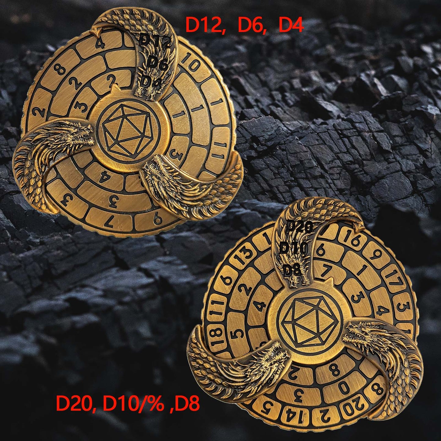 Dice sets - Metal Spinner Dice - Gold - Brown