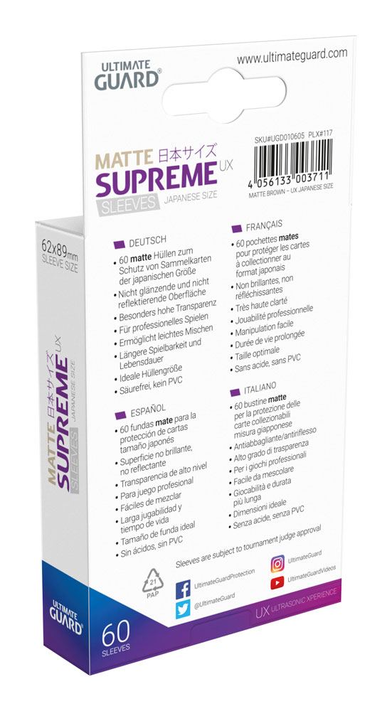 Sleeves - 60 Pieces - Supreme UX - Small - Matte Brown - Brown