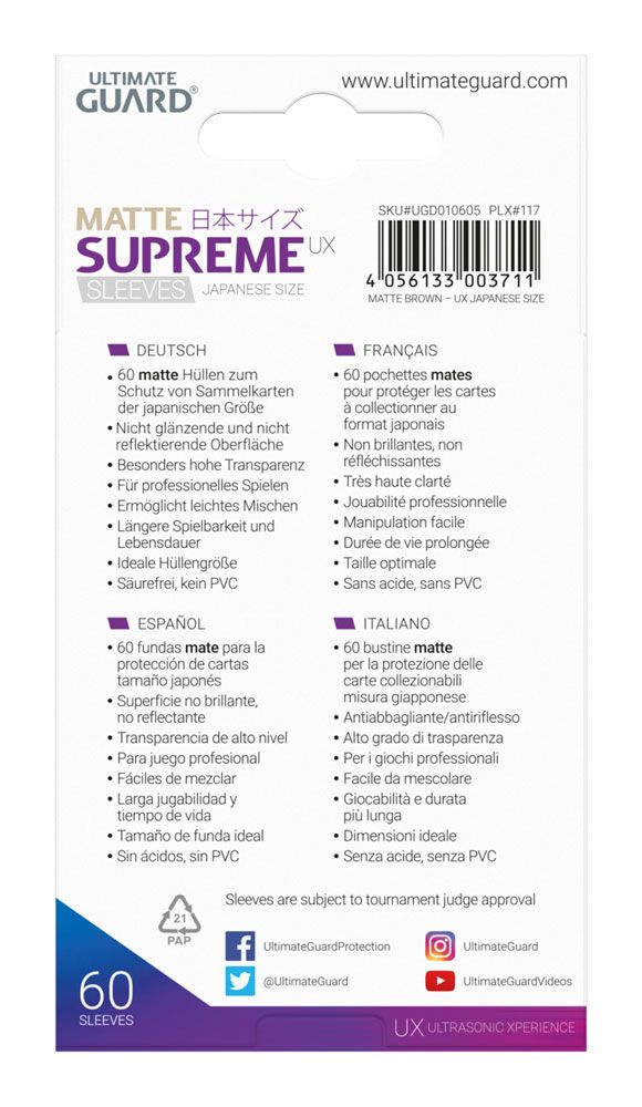 Sleeves - 60 Pieces - Supreme UX - Small - Matte Brown - Brown