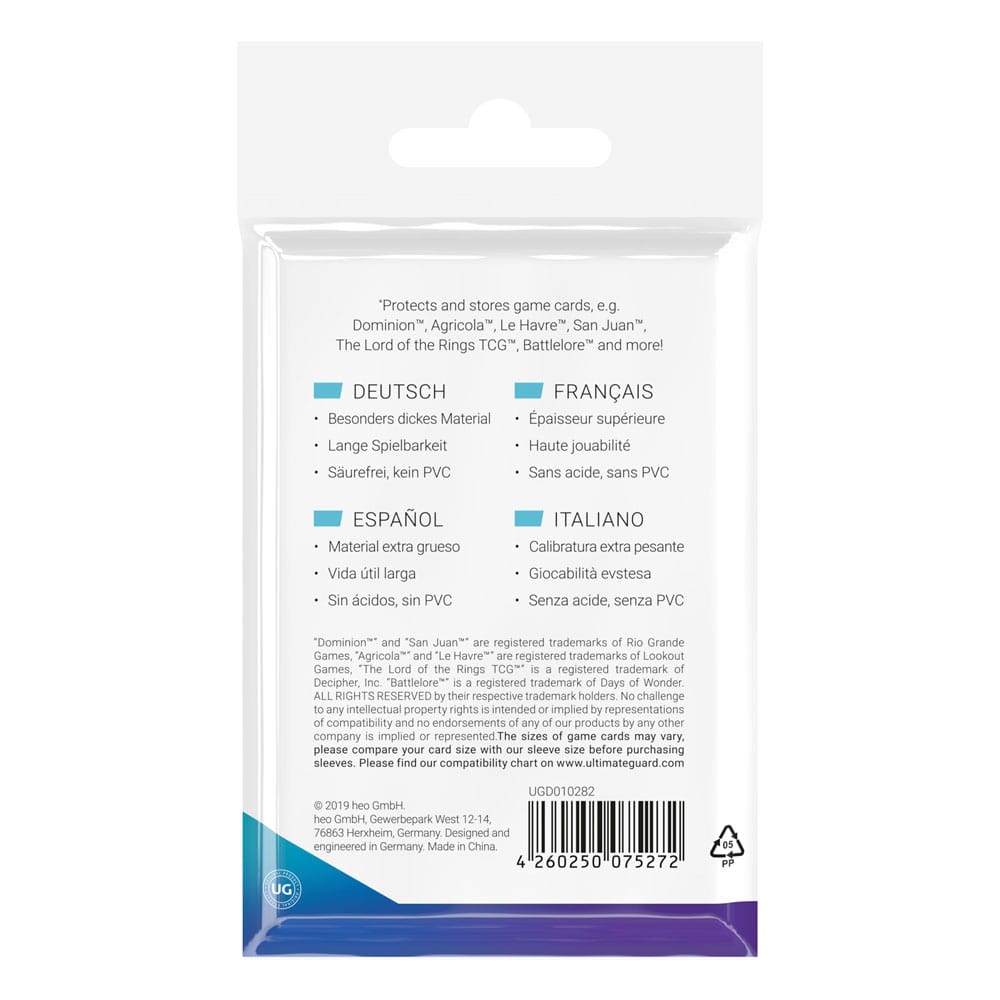 Sleeves - Board Game - 50p. Sleeves - Clear