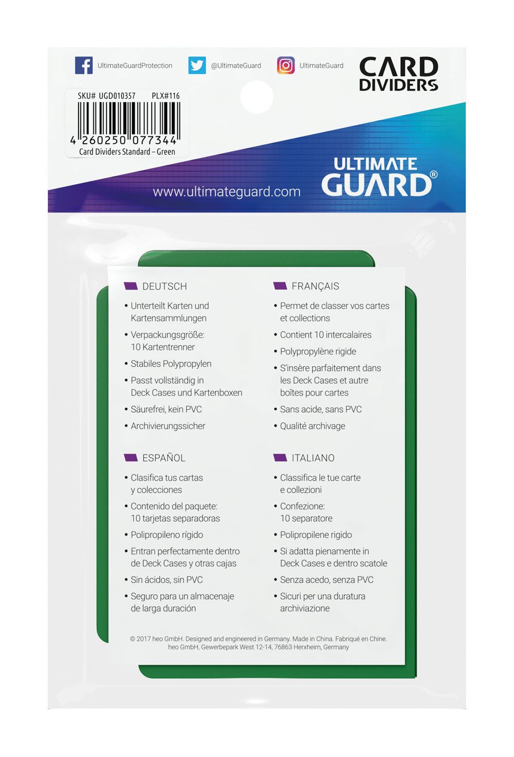 Cards Accessories - Card Dividers (10) - Green - Standard