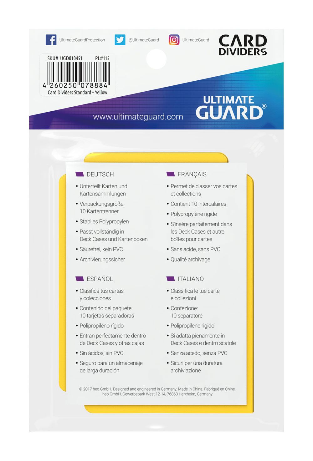 Cards Accessories - Card Dividers (10) - Yellow - Standard