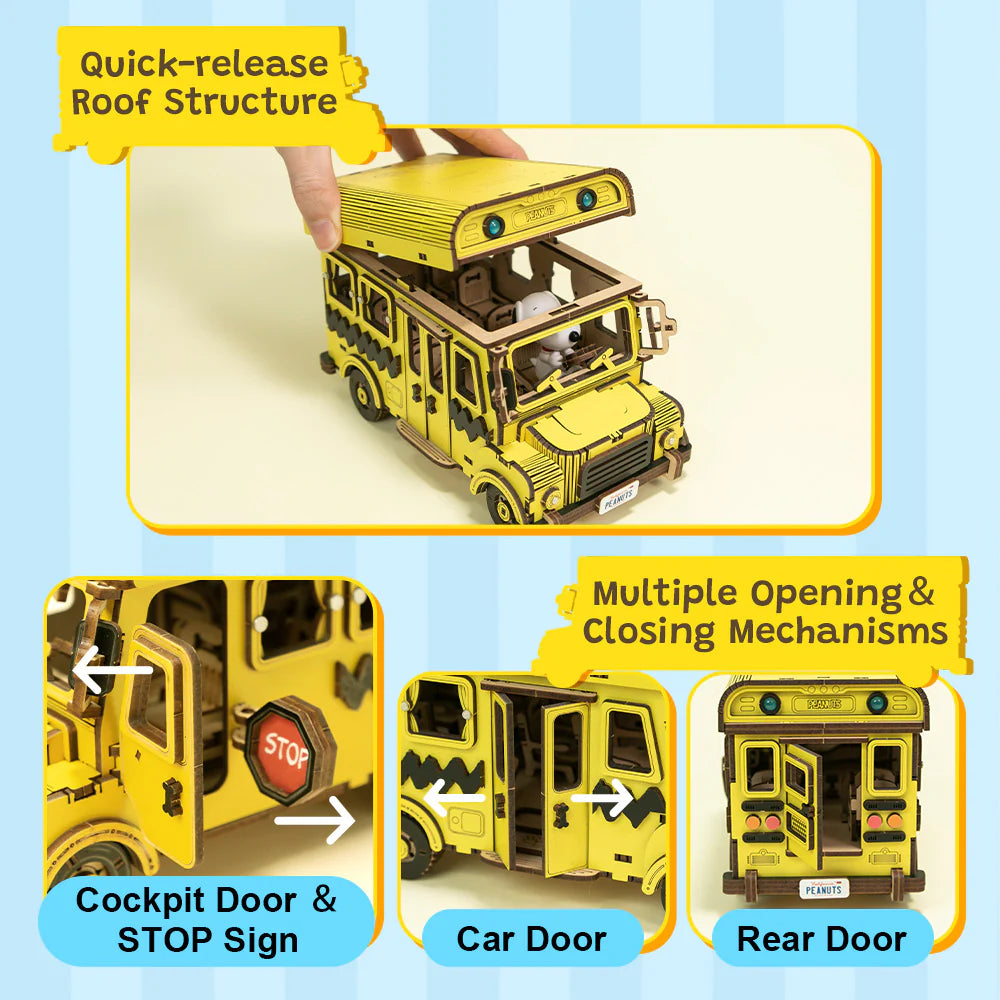 Snoopy Puremind Wooden Kit Snoopy School Bus