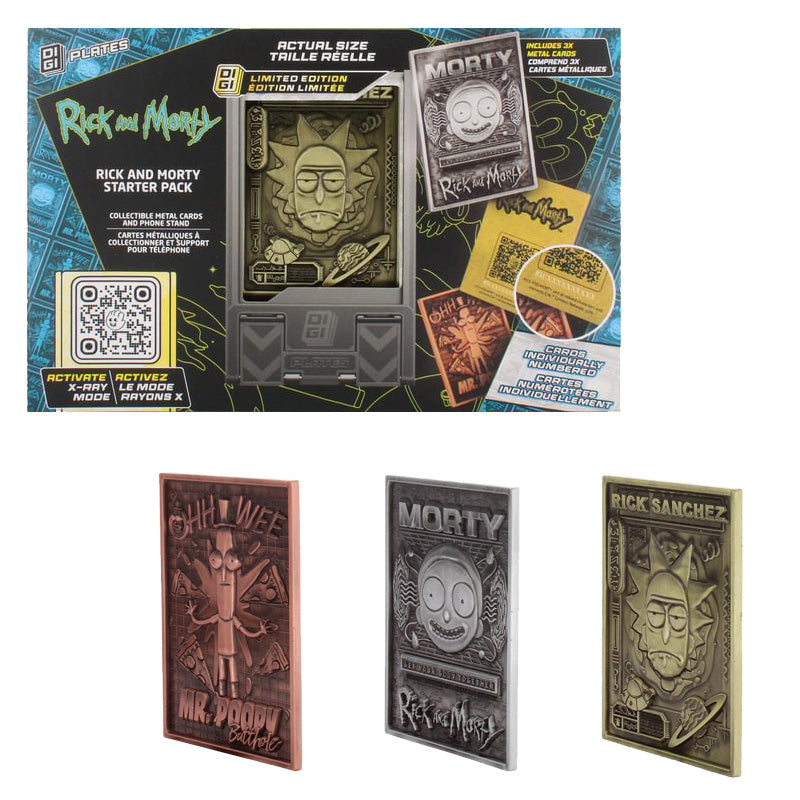 Rick & Morty Digiplate Starter Pack - 3 Metal Cards + Stand