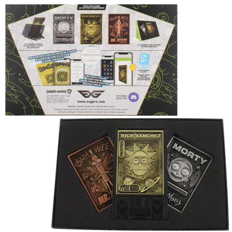 Rick & Morty Digiplate Starter Pack - 3 Metal Cards + Stand