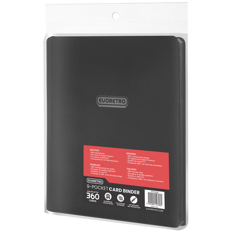 Evoretro Portfolio 20 Pages / 9 Cards - Black Zip, holds 360 Cards