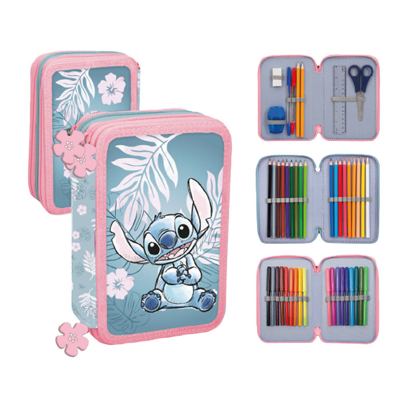 Disney Stitch Blue Hawaii - 3-Compartment Pencil Case