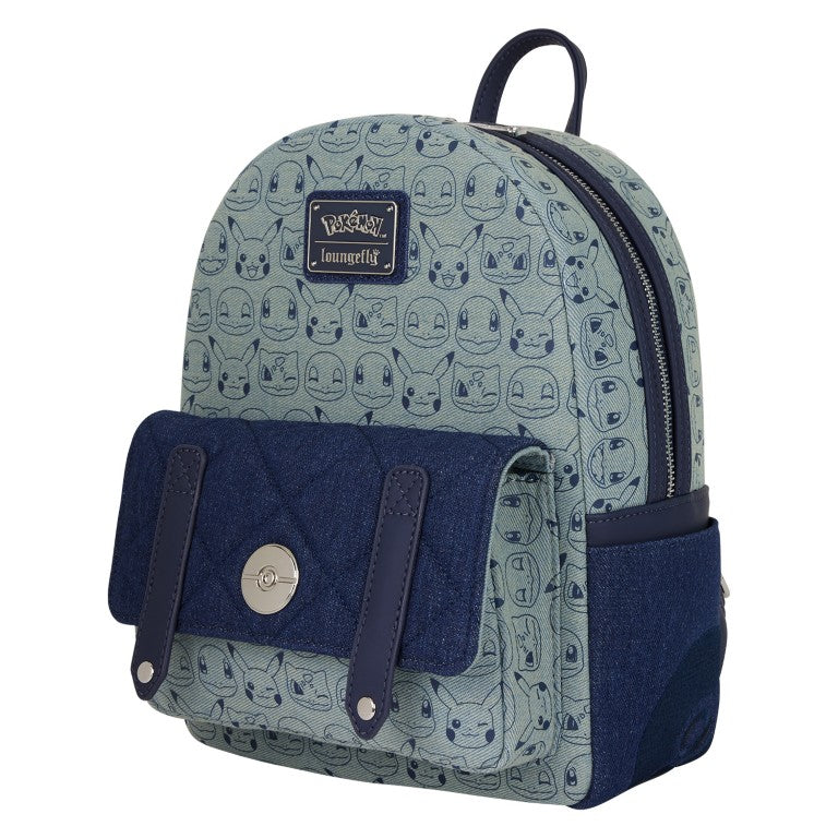 Pokemon Loungefly Mini Backpack - Faux Denim
