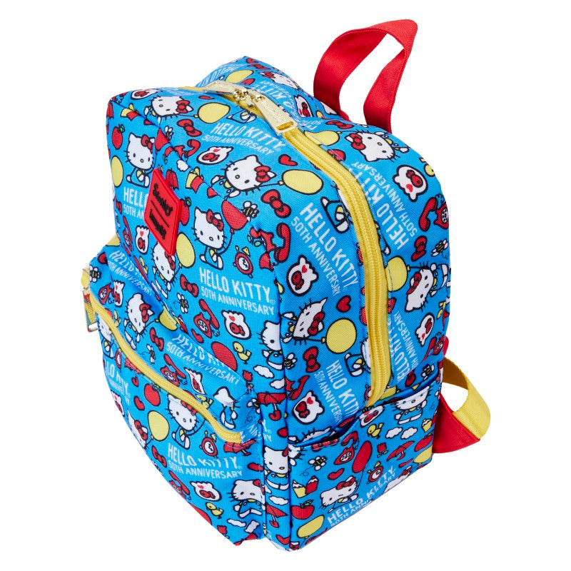 Hello Kitty Loungefly 50th Anniversary Mini Backpack Classic AOP Nylon Square