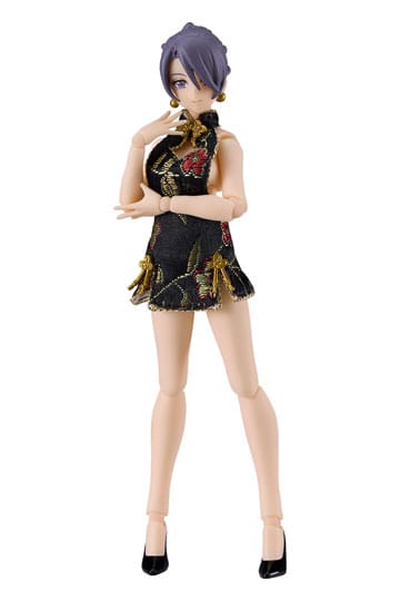 figma weiblicher Körper (Mika) mit Minirock, chinesisches Kleid-Outfit (schwarz)