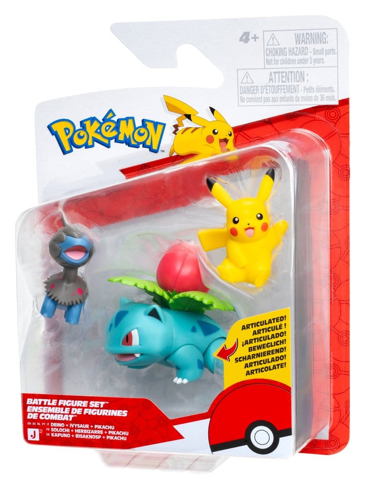 Pokémon Battle Figure Set Action Figures Pikachu, Deino & Ivysaur (3-Pack)